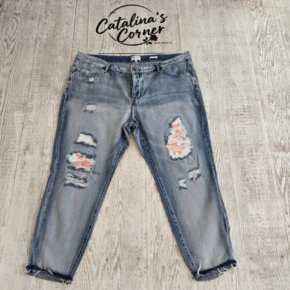 William Rast My Exs Jean Light Wash Distressed Floral Patch Denim Plus 18W